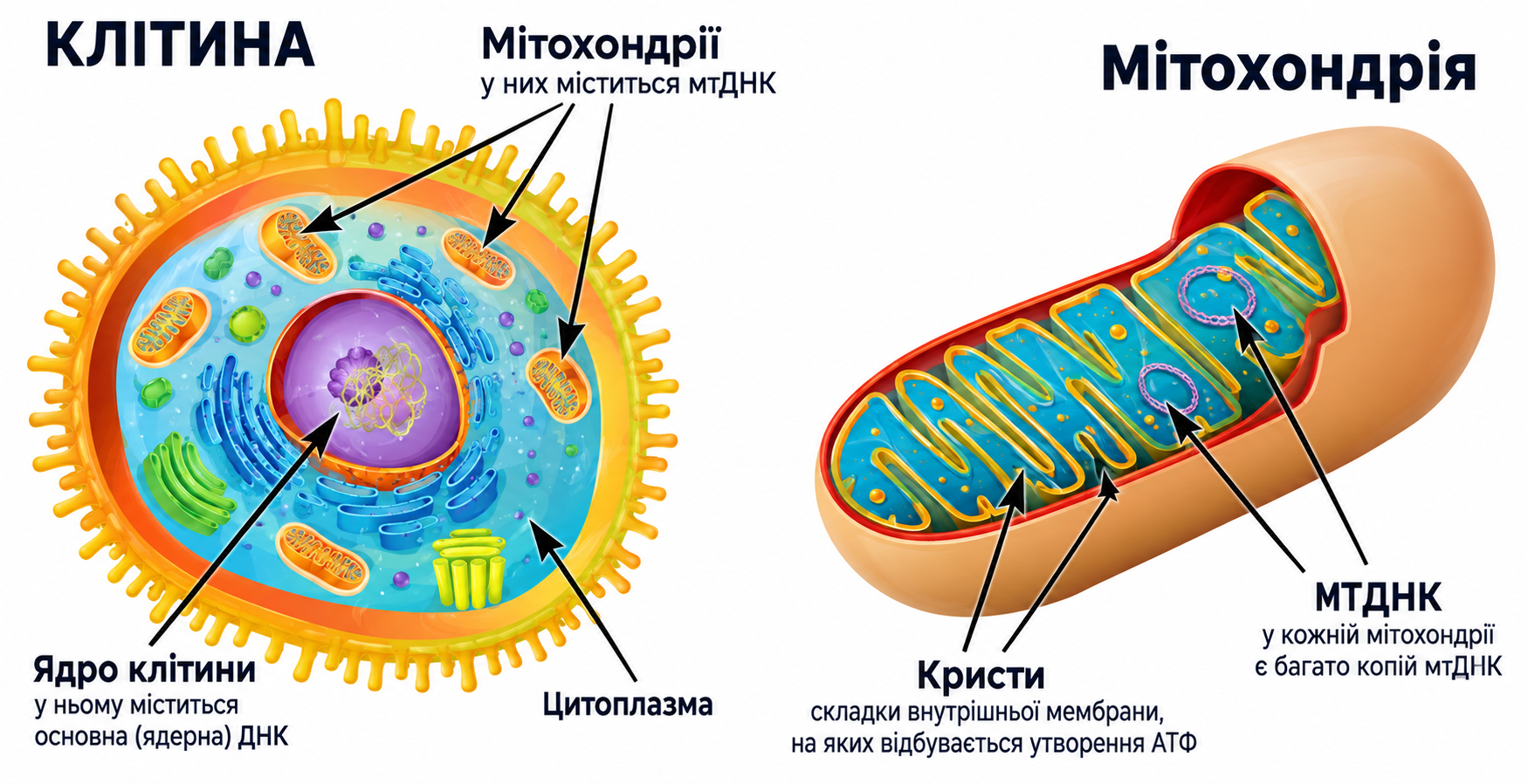 Мітохондрії в клітині — будова та мітохондріальна ДНК